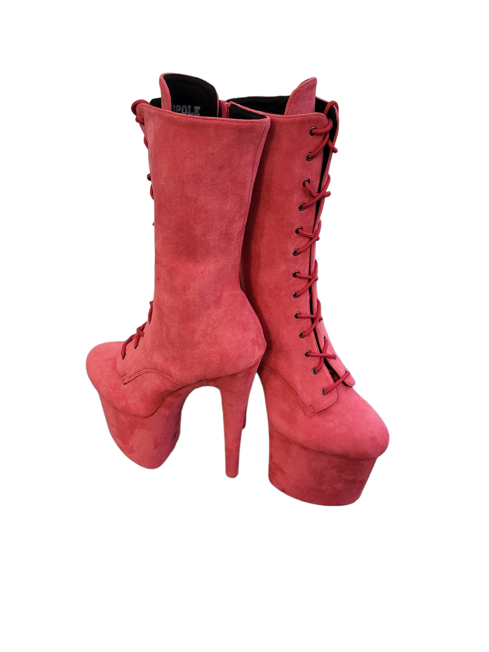 Coral Pink Faux Suede Calf Length Platform Boots-CelebWigs