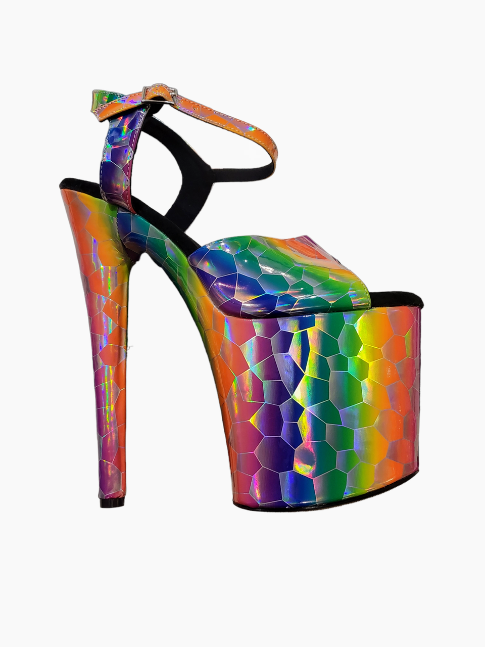 Rainbow Holographic Print DragPole Platform Sandal