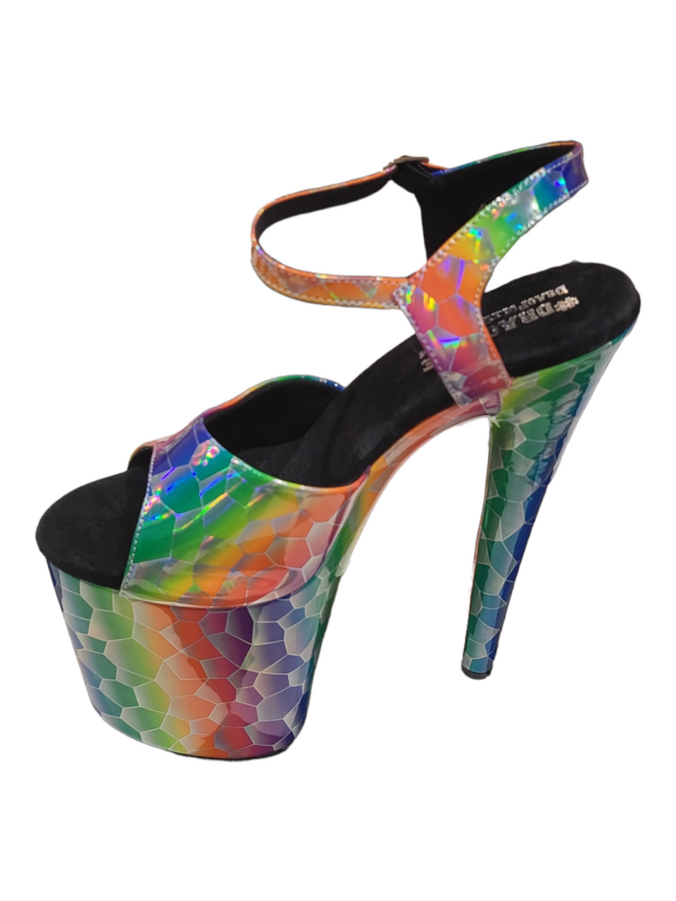 Rainbow Holographic Print DragPole Platform Sandal