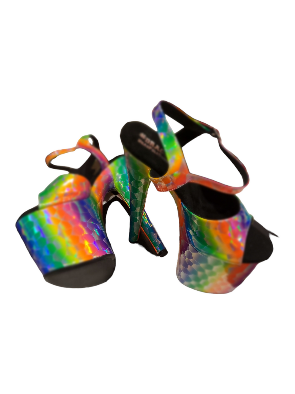 Rainbow Holographic Print Platform Stiletto Sandal