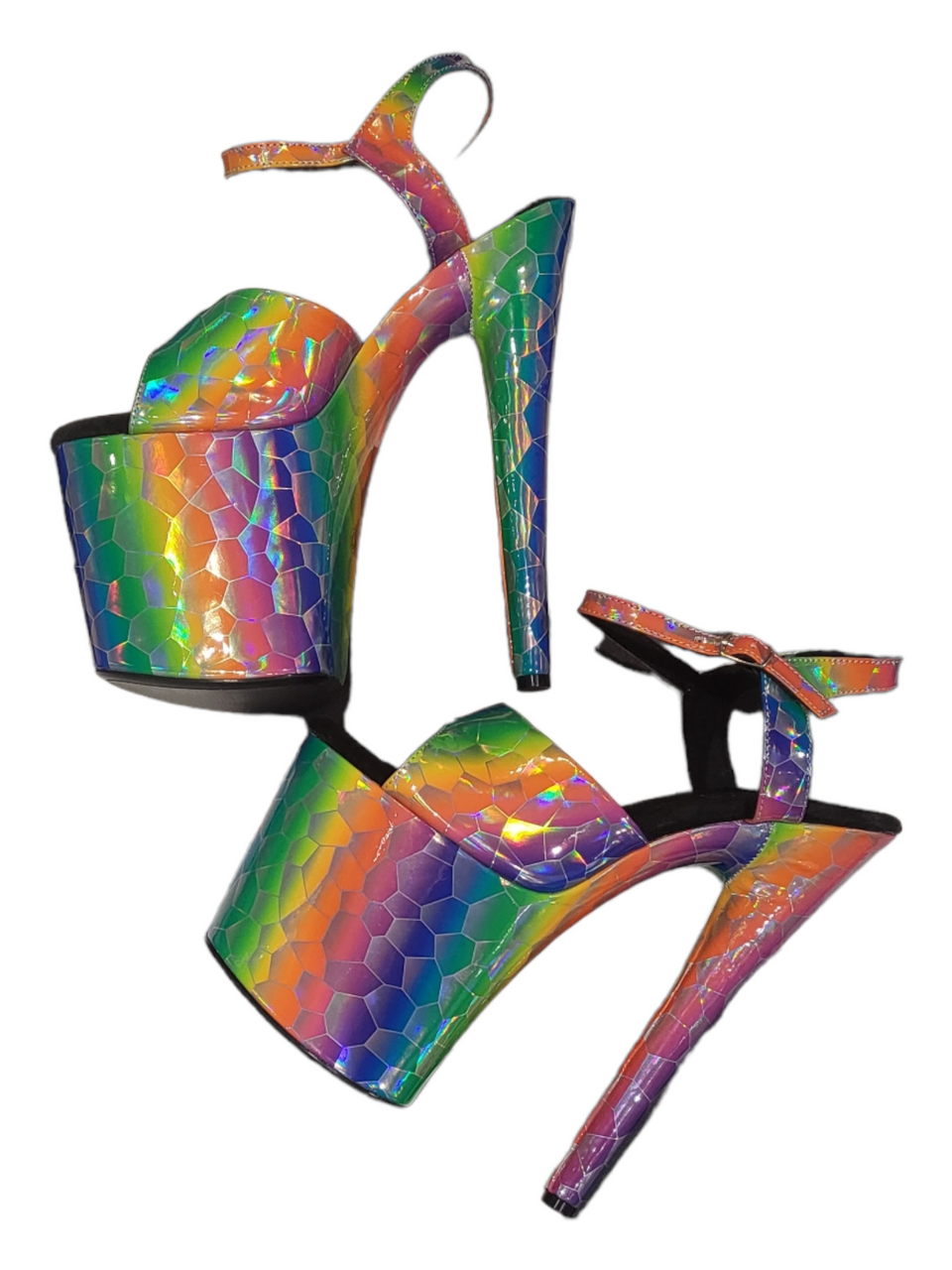 Rainbow Holographic Print DragPole Platform Sandal