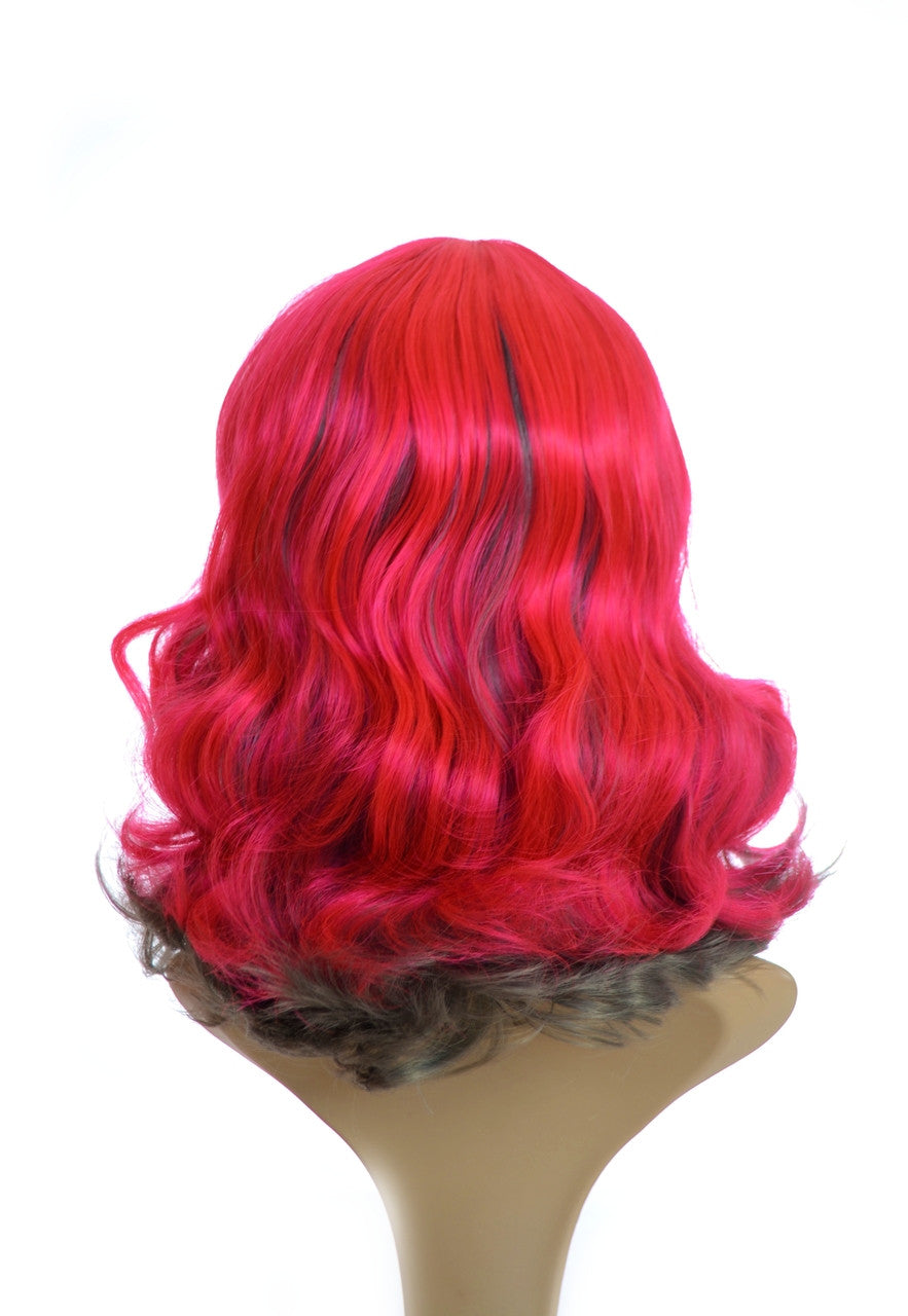 Red Grey 2 Tone Curly Wig With Fringe. Perrie Wig.