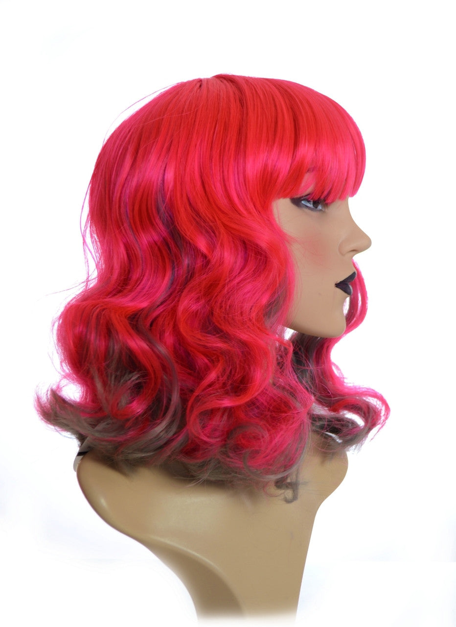 Red Grey 2 Tone Curly Wig With Fringe. Perrie Wig.