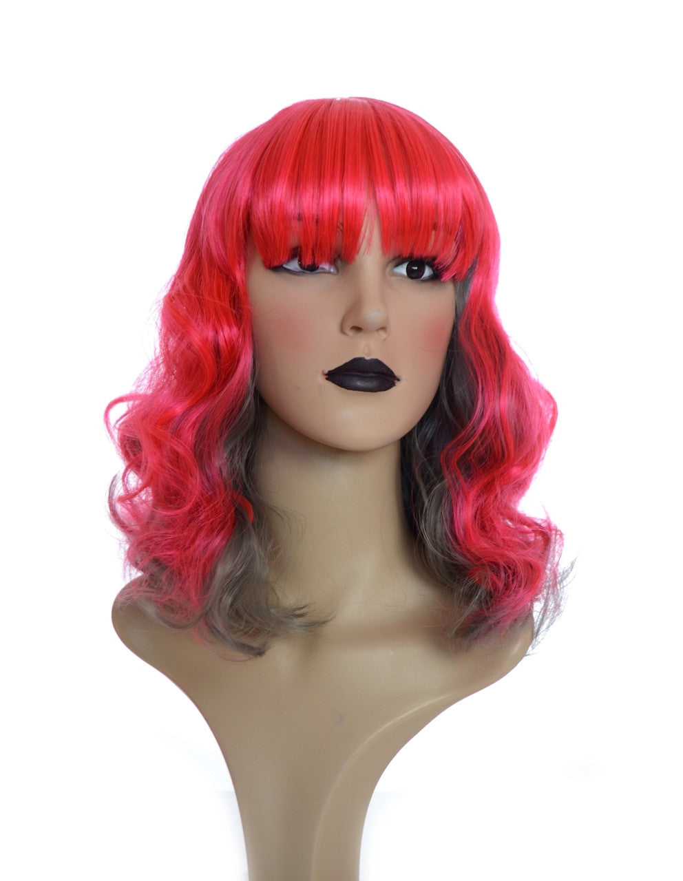Red Grey 2 Tone Curly Wig With Fringe. Perrie Wig.