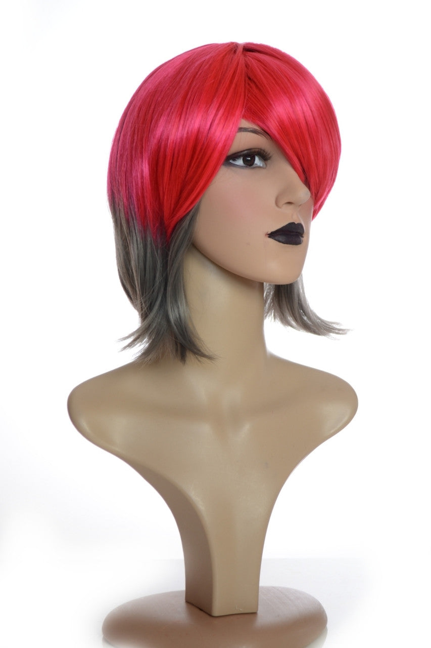 Crimson Red & Grey 80's Inspired Bohemia Wig