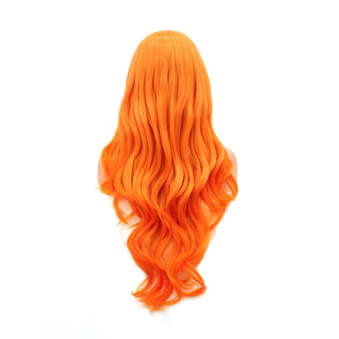 Flame Orange Long Wavy Lace Front Wig. Phoenix-CelebWigs