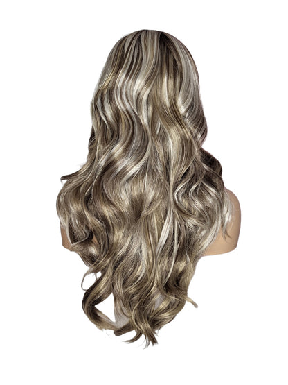 Long Wavy Multi Tonal Silver Blonde Lace Front Wig. Silvie-CelebWigs