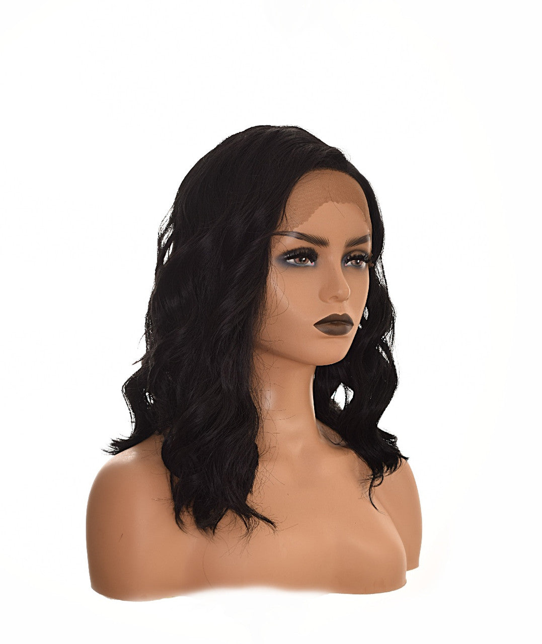 Black Mid Length Wavy Lace Front Lob Wig. Lana