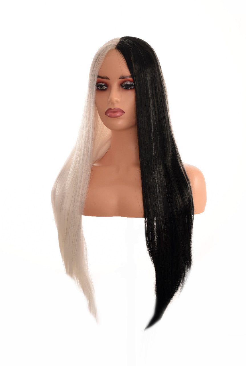 Black White Split Colour Lace Front Wig.  Kruella