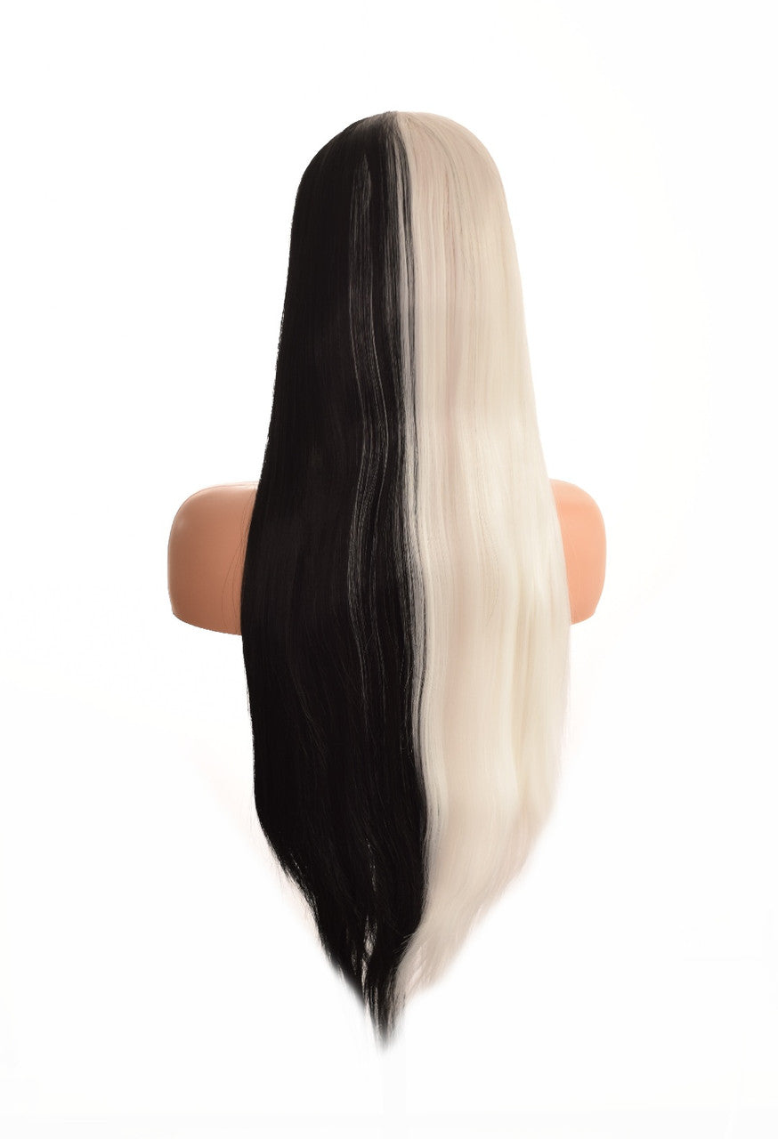 Black White Split Colour Lace Front Wig.  Kruella wig
