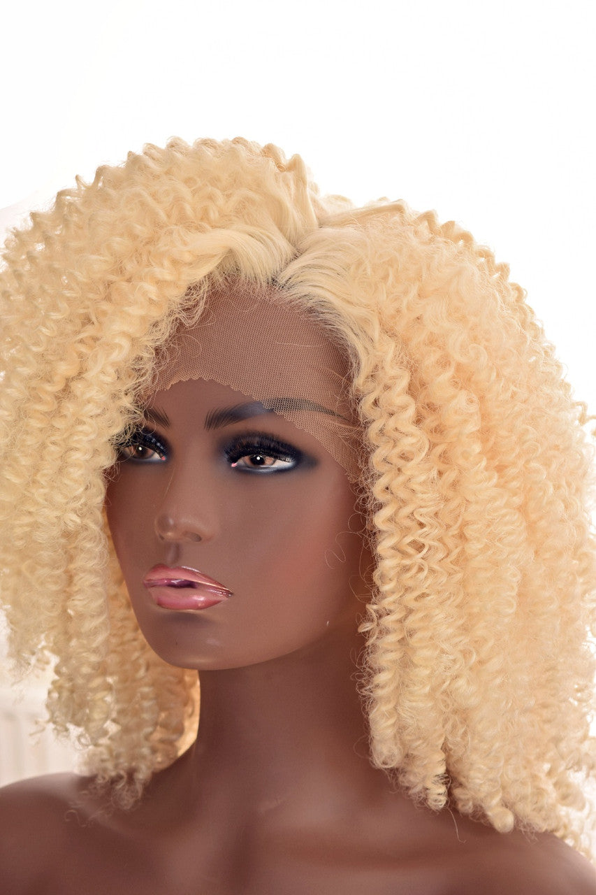 Spiral Curl Blonde Lace Front Wig. Vanity-CelebWigs