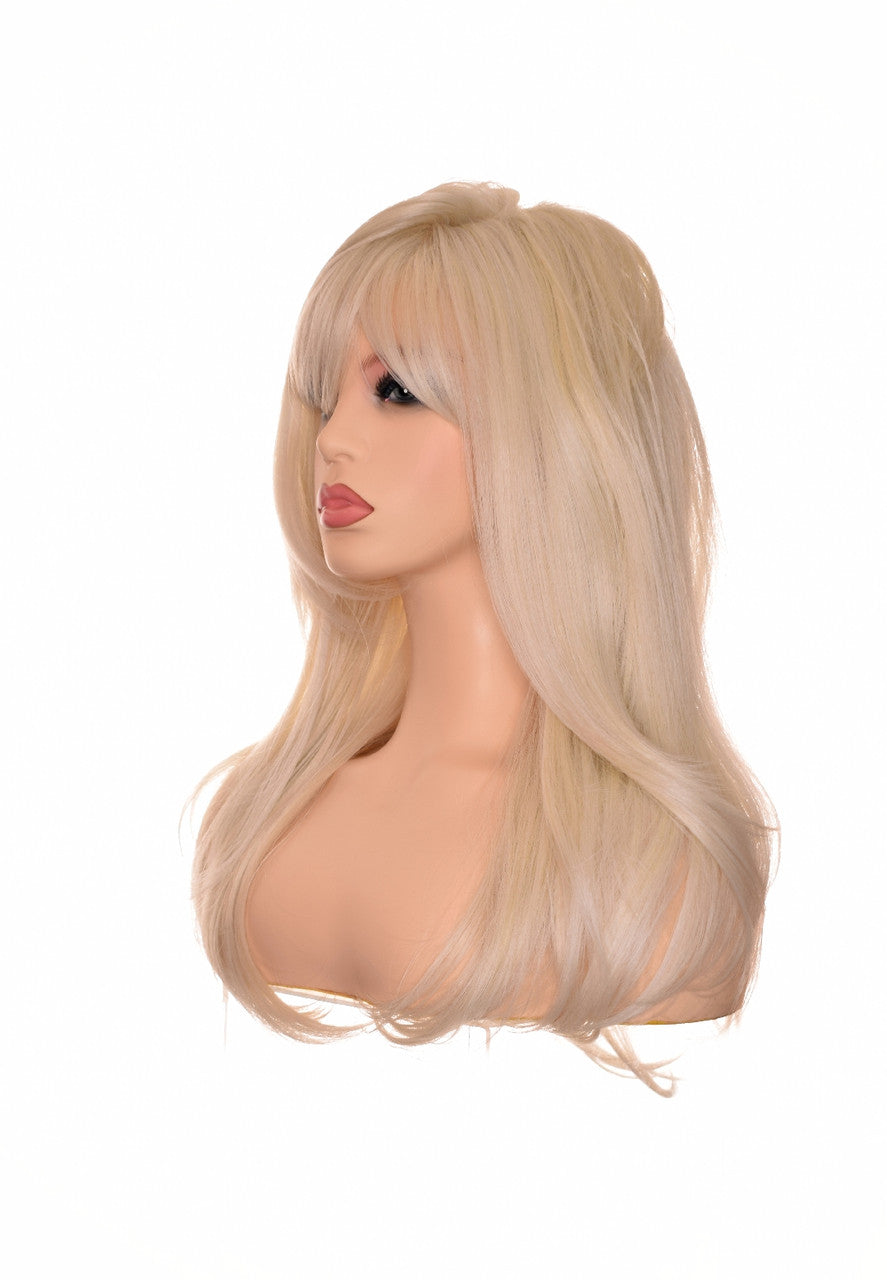 Platinum Blonde Wavy Wig With Bangs. Bardot Wig