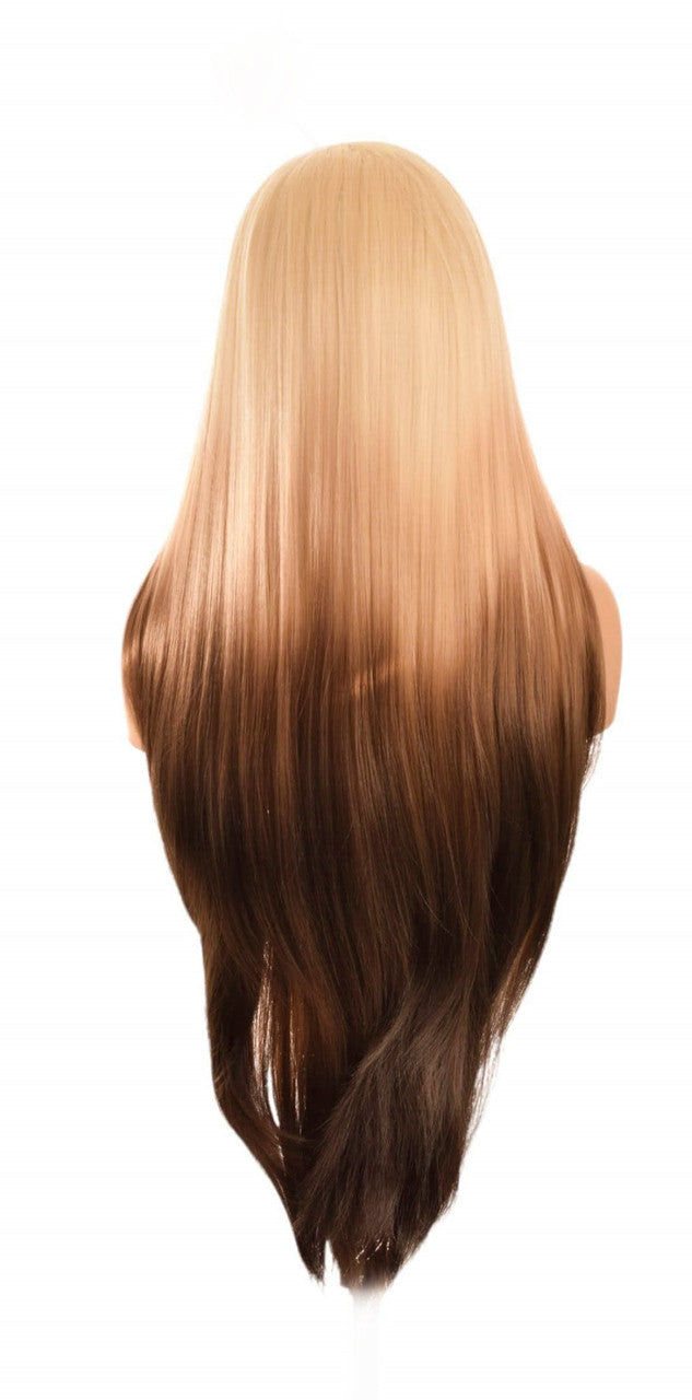 Blonde Brown  Graduated Lace Front Long Wig. Sindy rear
