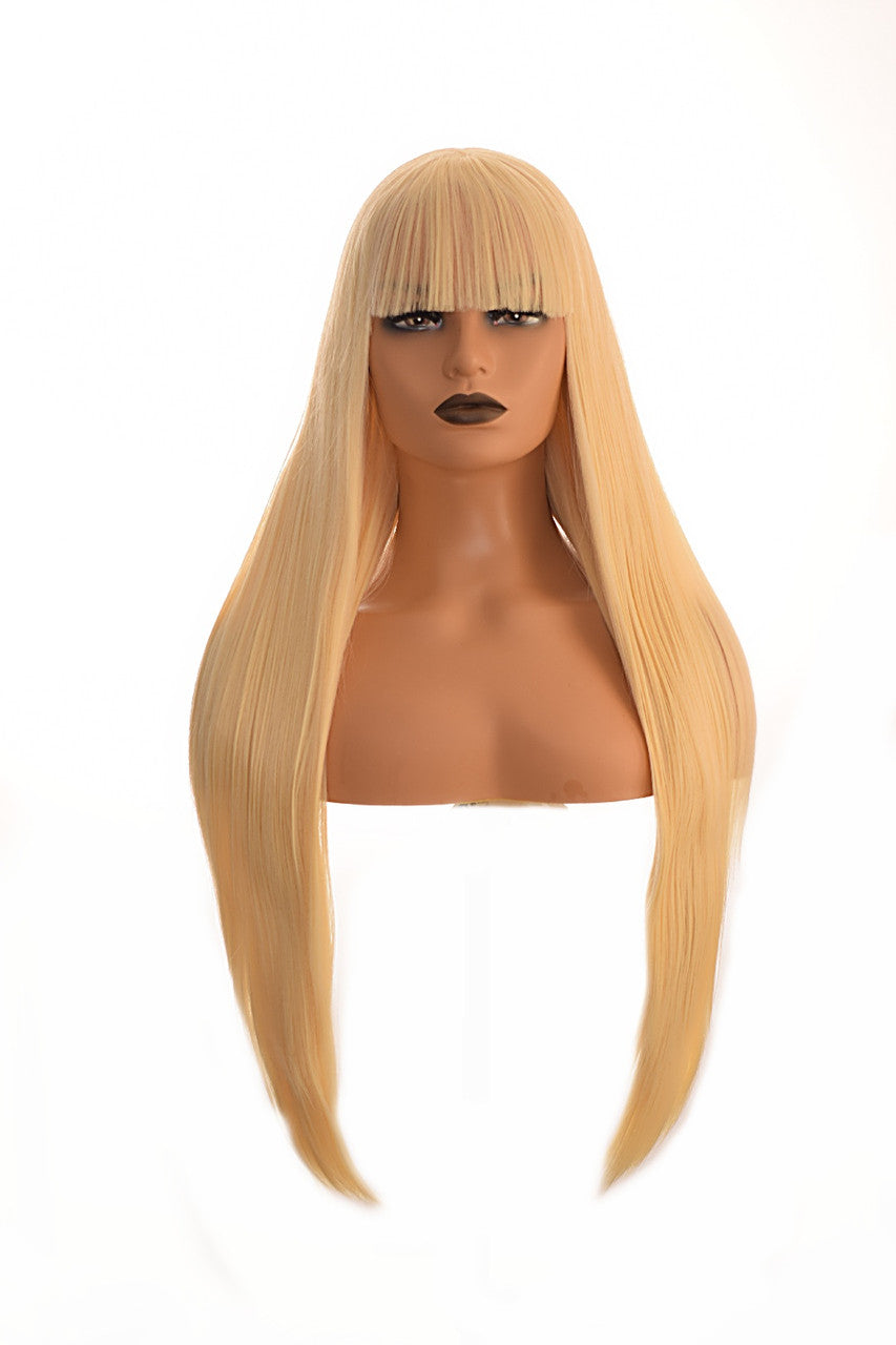 Blonde Lace Front Straight Style Wig With Bangs Fringe. Paris