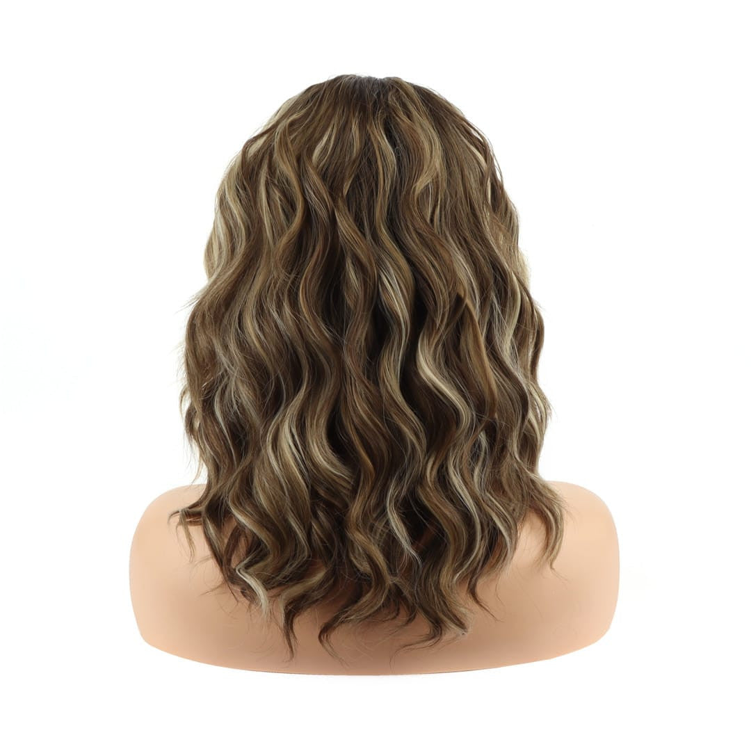 Brown Blonde Streaked Wavy Lace Front Lob Wig. 