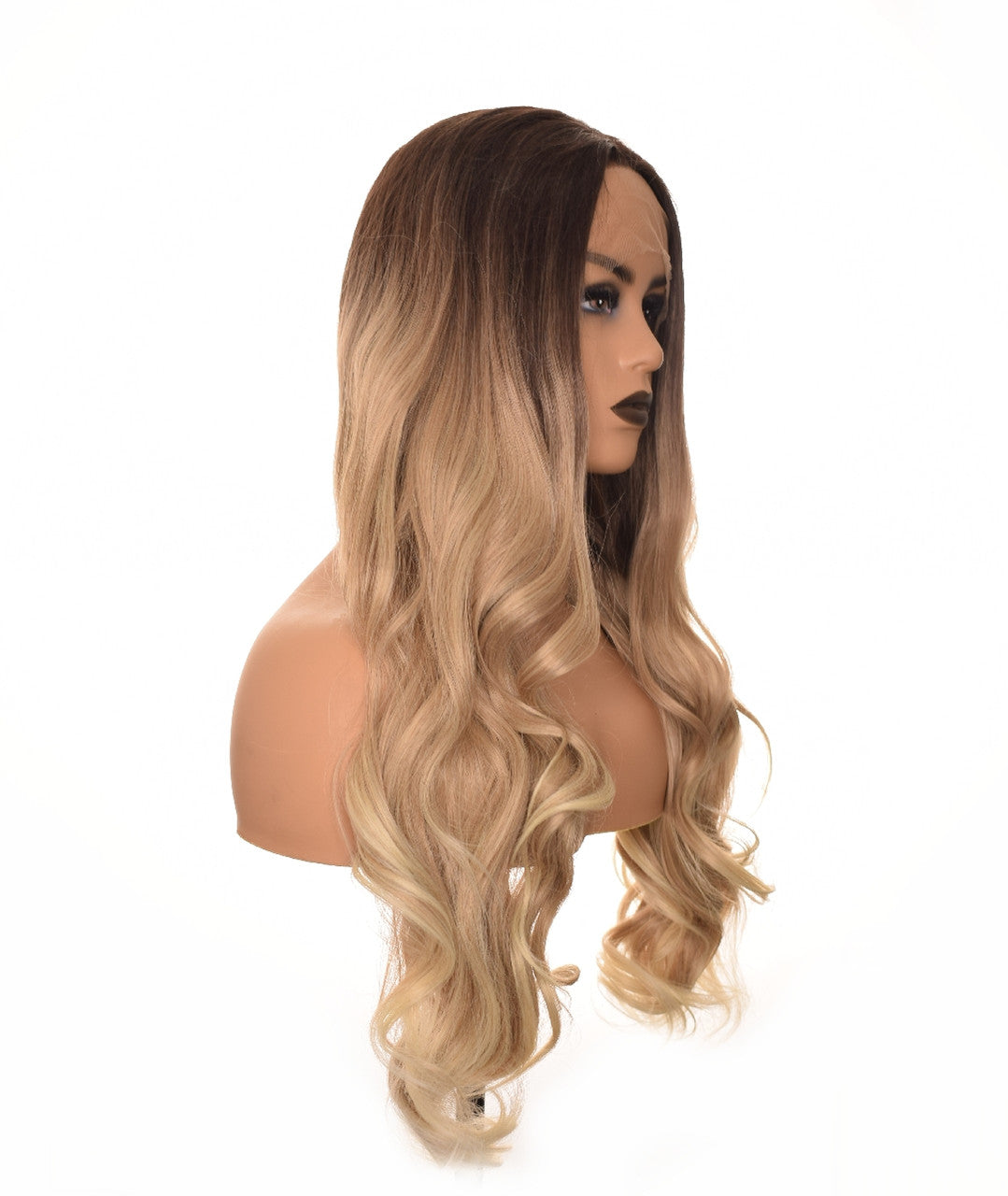 Ombre Long Wavy Brown Blonde Lace Front Wig. 