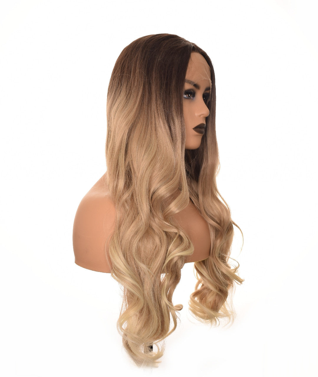 Ombre Long Wavy Brown Blonde Lace Front Wig. Kris