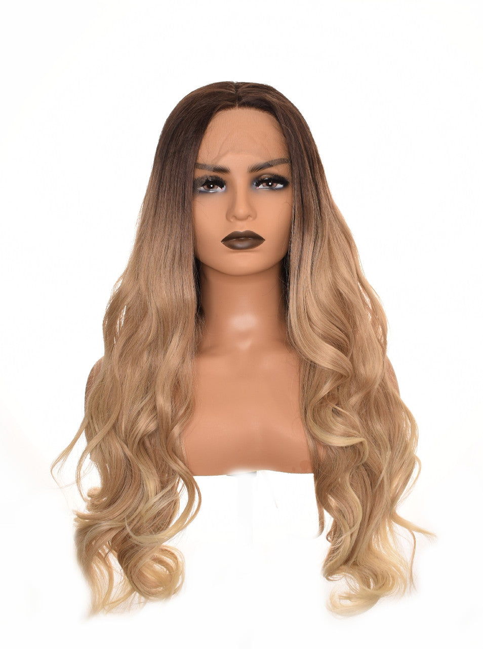 Ombre Long Wavy Brown Blonde Lace Front Wig. Kris