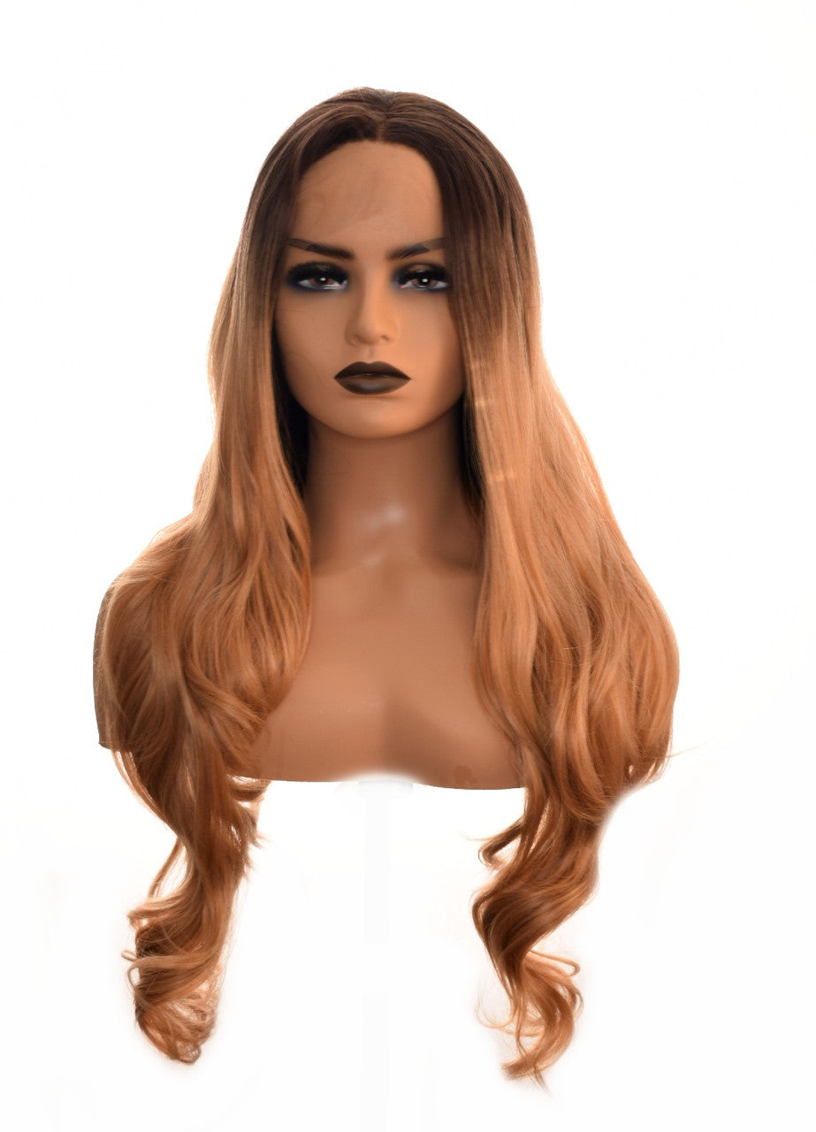 Ombre Long Caramel Brown Blonde Lace Front Wig. Gigi