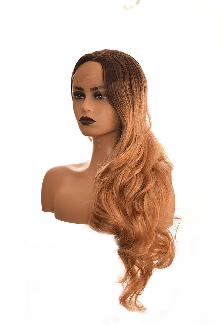 Ombre Long Caramel Brown Blonde Lace Front Wig. Gigi