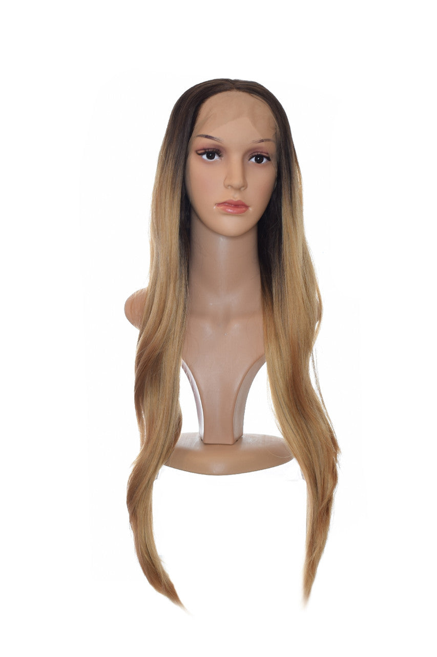 Caramel Long Lace Front Wig.  Root Dyed Ombre.