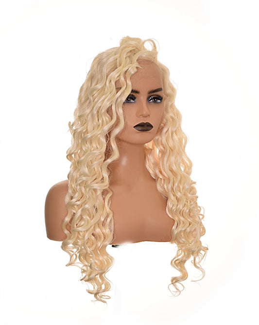 Platinum Blonde Lace Front Wig. Khalessi Curly Long Wig.
