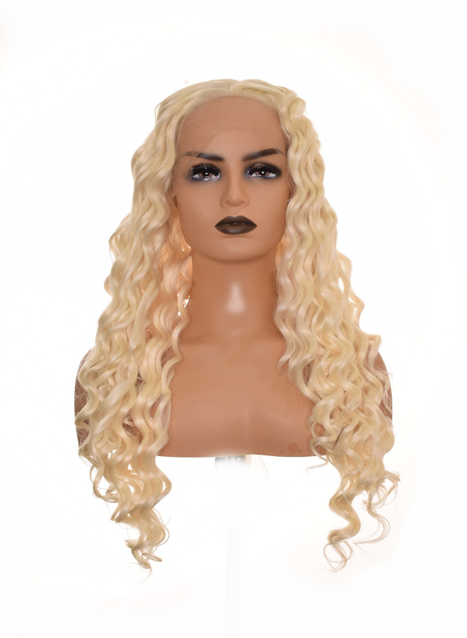 Platinum Blonde Lace Front Wig. Curly Long Wigs.