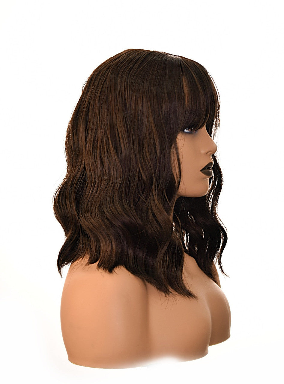 Dark Brown Wavy Wig With Fringe. Lolo-CelebWigs