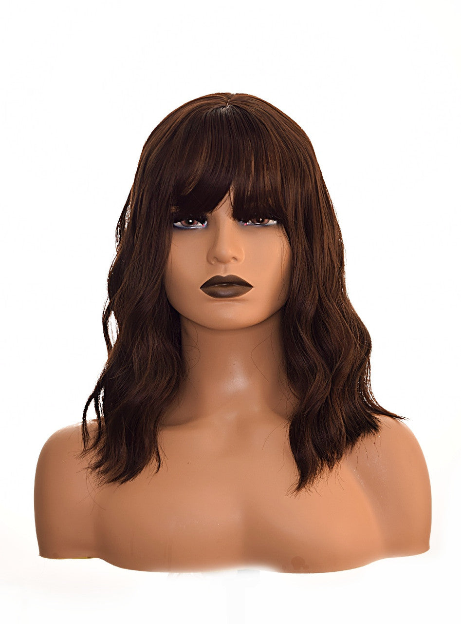 Dark Brown Wavy Wig With Fringe. 