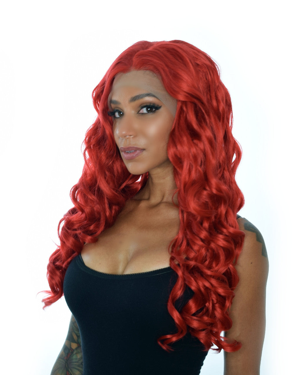 Deep Red Long Lace Front Wig. Ivy Curly Wig.