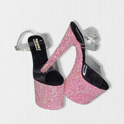 Pink Glitz Glitter Platform Stiletto Sandals-CelebWigs