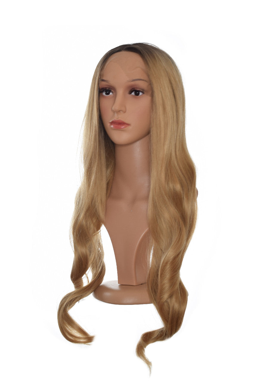 Honey Blonde Root Dye Lace Front Wavy Wig . Carmel Wig