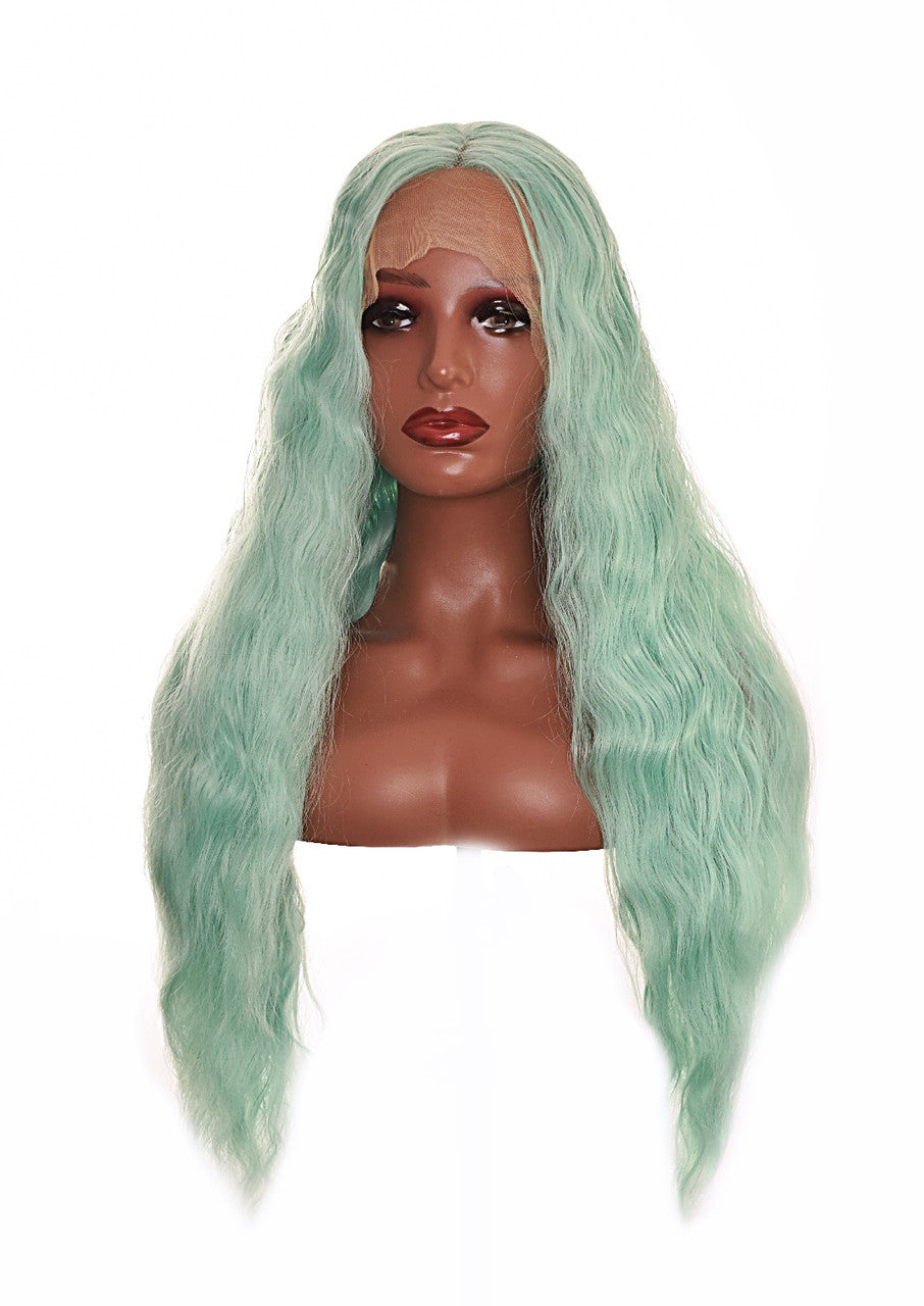 Mint Green Textured Lace Front Wig. Aqua Marine Wig
