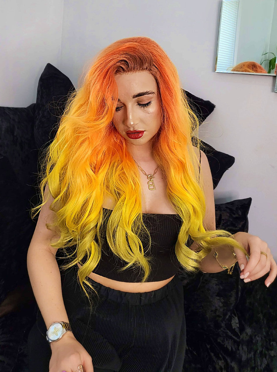 Orange Yellow Ombre Lacefrontal Wig. Shantay