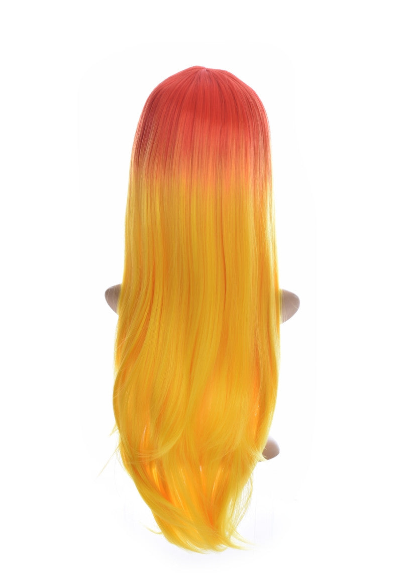 Long Straight Orange Yellow Ombre  V Fringe Xtina Wig