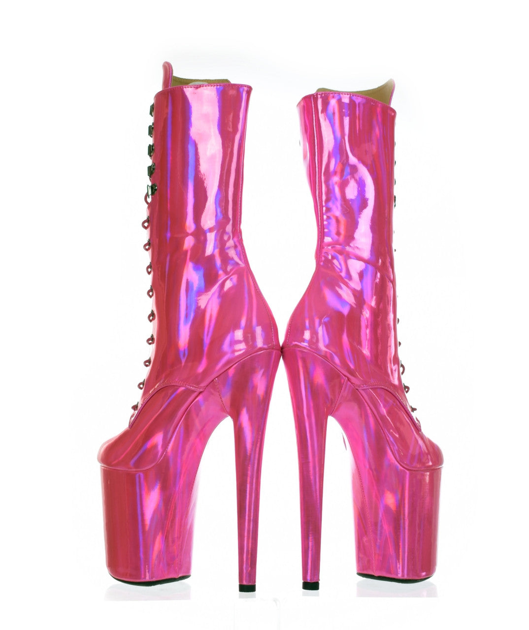 Pearlescent Pink Platform Boots. DragPole shoes.