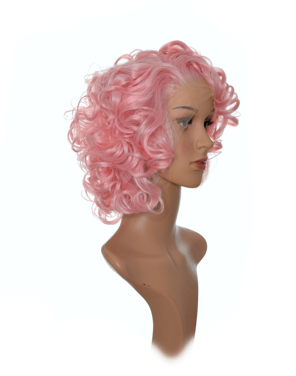 Pink Marilyn Style Lace Front Short Curly Wig. Bubblegum Pink