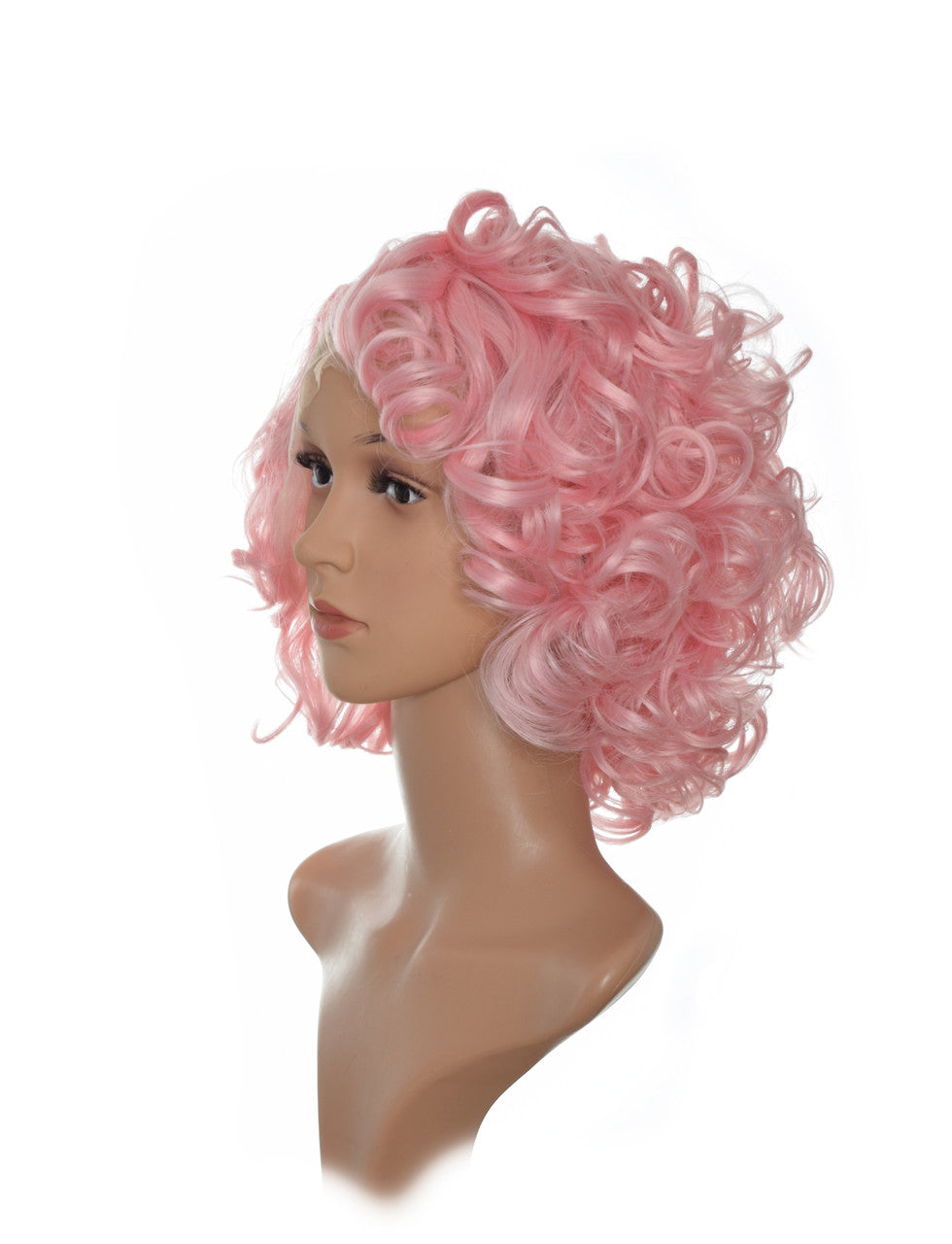 Pink Marilyn Style Lace Front Short Curly Wig. Bubblegum Pink Highlights