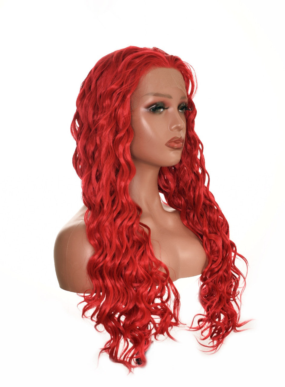 Deep Red Long Lace Front Wig. Ivy Curly Long Wig.