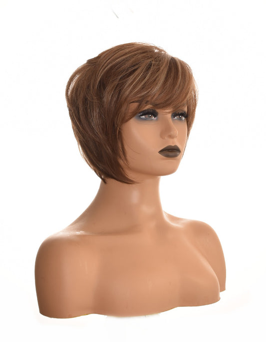 Short Chic Pageboy Brown with Blonde Highlights Wig. Pia
